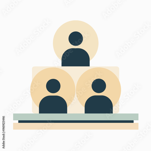 digital meeting illustration with three people in shades of blue and brown