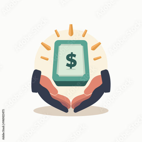 hands holding money over cell phone  stock image with colorful design