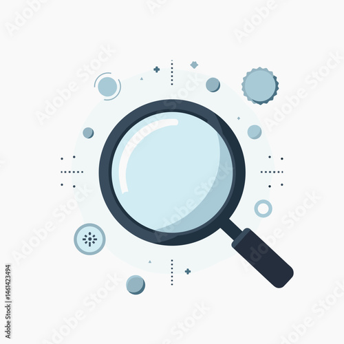 microscopic search with blue lens on white background