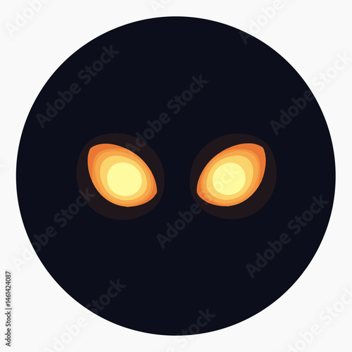 spooky halloween illustration with black background and orange glowing eyes