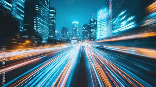 Blurredt city nightscape with motion blur light trails
