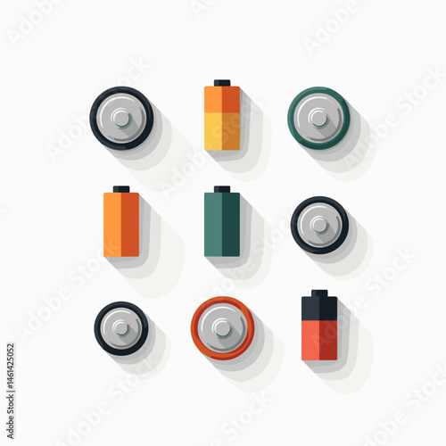 vibrant batteries in shades of orange, green, yellow, red, blue, and brown