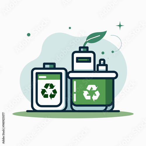 ecofriendly battery packs with recycling symbols  green and white illustration