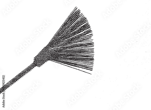 A stylized black broom bristles extend upwards from a dark handle.