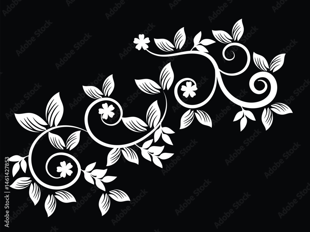 Obraz premium Elegant White Floral Vine Design on Black Background for Decoration