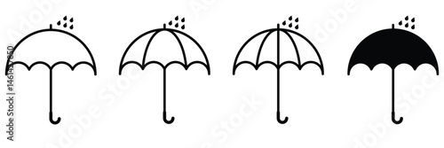 Umbrella icon set collection of rainy weather protection symbol graphic pictogram for climate forecast safety coverage vector illustration design.