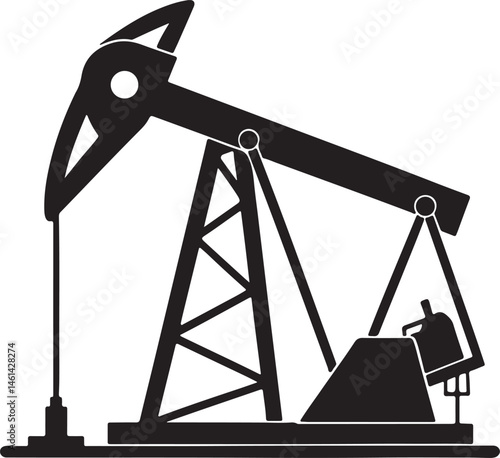 oil pump jack silhouette, black and white silhouette, vector and illustration