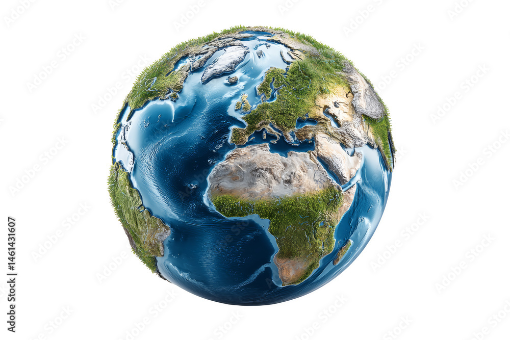 Fototapeta premium Earth globe with vibrant landmasses and swirling oceans. Png, Transparent background.