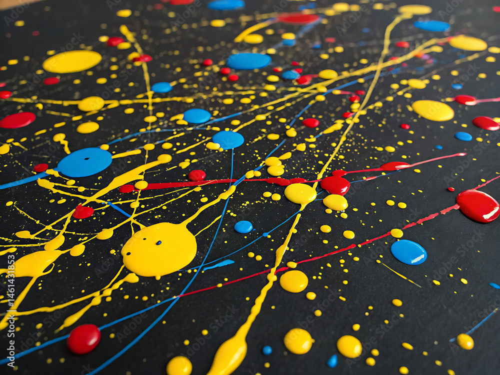 Close‑up on a paint splash frozen at the moment of impact: vibrant yellow and red droplets thrust upward from a dark pool, capturing the dramatic interplay of light and liquid – Primer plano de una sa Close‑up on a paint splash frozen at the moment of impact: vibrant yellow and red droplets thrust upward from a dark pool, capturing the dramatic interplay of light and liquid – Primer plano de una sa