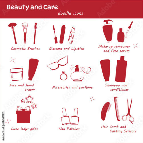 beauty and care doodle icons
