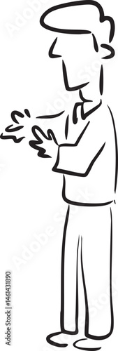 A man gestures emphatically with his hands conveying excitement.