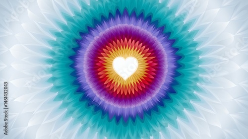 Obraz na płótnie Central white heart in glowing mandala ring, Colorful abstract burst for love, healing or energy themes, Spiritual or sacred art use w salonie