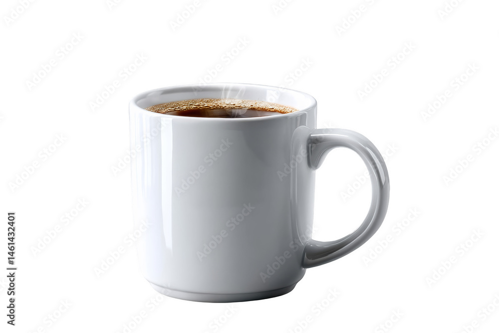 Fototapeta premium A simple white mug filled with dark liquid. Png, Transparent background.