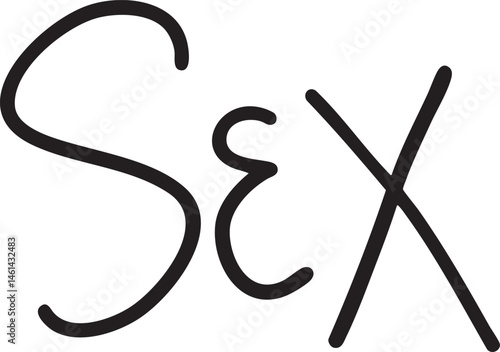 Calligraphic depiction of the word 'Sex' in black ink on a white background.