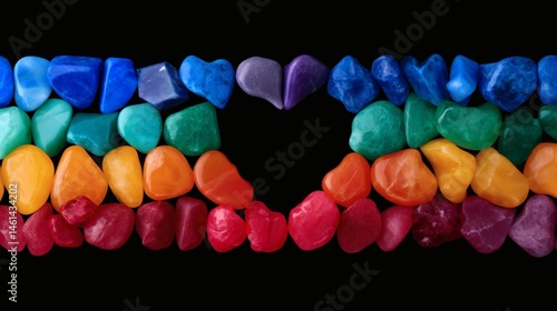 Obraz na płótnie Rainbow gemstone heart collection layout, Polished crystal stones arranged in rows, Useful for wellness, healing or crystal visuals w salonie