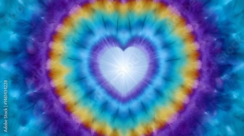 Obraz na płótnie Radiant heart with colorful tie-dye effect, Bright vibrant heartburst pattern, Abstract design for love, peace, or spiritual concepts w salonie