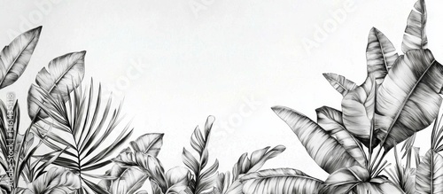 Tropical lithography illustration for vintage wallpaper