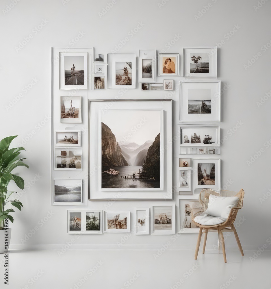 Fototapeta premium Stylish photo frame collage mockup on white background, texture, aesthetic, flat lay