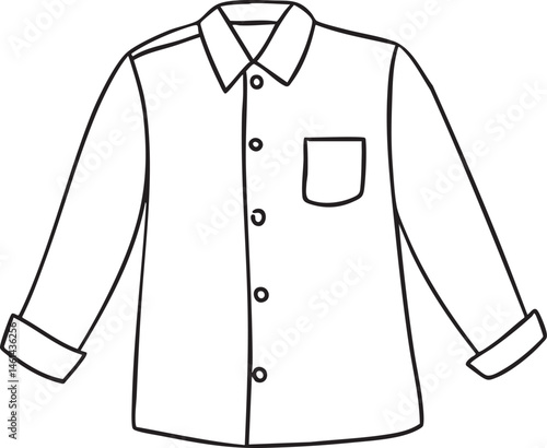 A simple black shirt stands upright with a buttoned collar and pocket.