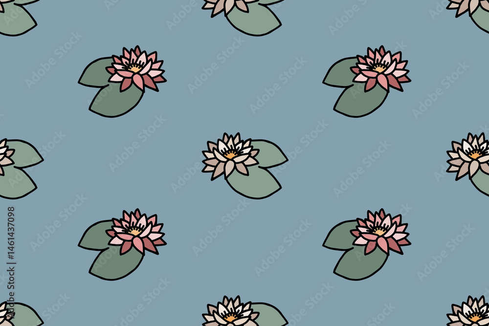 Seamless pattern with lotus flowers. Summer floral background.