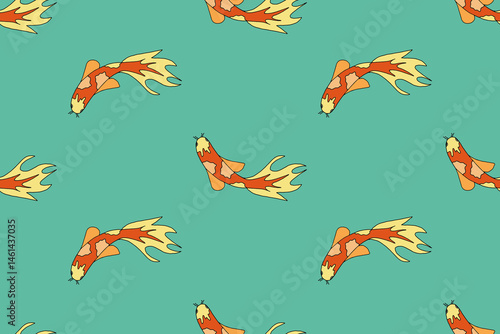 Obraz na płótnie Seamless pattern with colorful Koi fish on a blue background. Summer sea background. w salonie