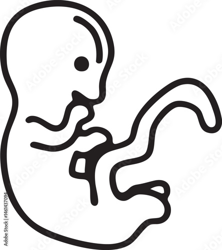 A simple drawing depicts a developing human form within a womb.