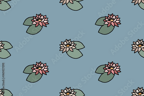 Seamless pattern with lotus flowers. Summer floral background.