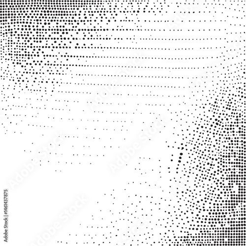 A gradient of overlapping black and white dots creates a textured background.