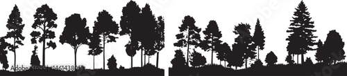 Tree Silhouettes Vector, Forest Landscape Illustration, Isolated on White Background.