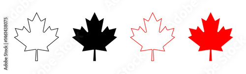 Set of maple leaf icons, representing Canadian nature and cultural heritage, vector