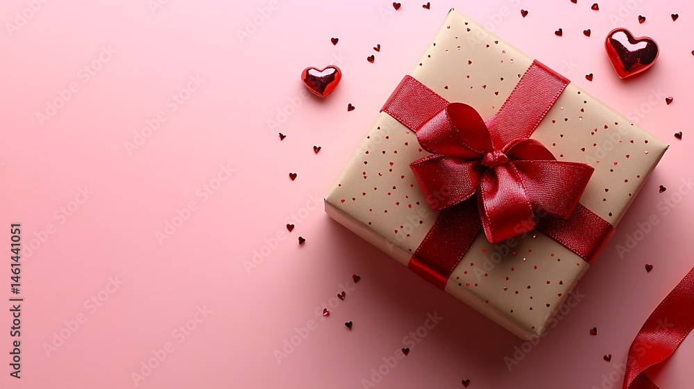 Valentine's Day banner design with a heart-shaped gift box, red ribbon, and a pink background. Valentine's Day banner design with a heart-shaped gift box, red ribbon, and a pink background.
