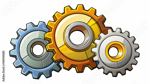 
three metal gears isolated on white background