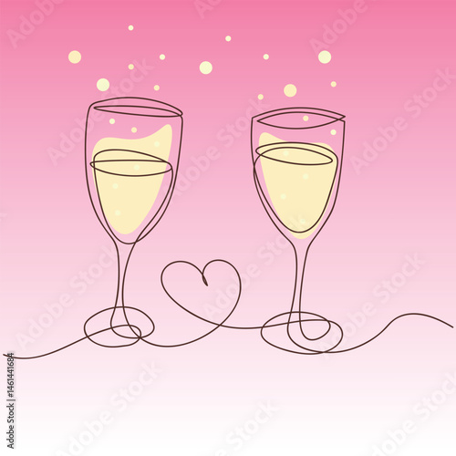 two glasses of champagne one line