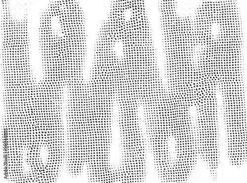 A dense arrangement of black and white letters forms a chaotic textured