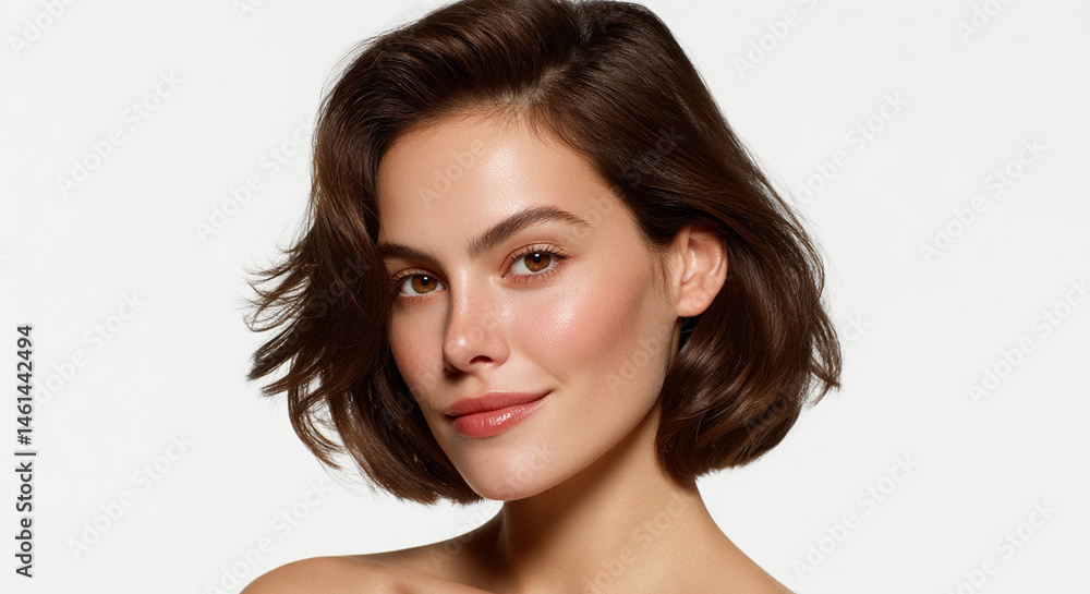 Fototapeta premium American woman with sweet smile and solid white background