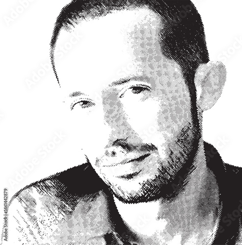 A man with a thoughtful expression gazes directly at the viewer.