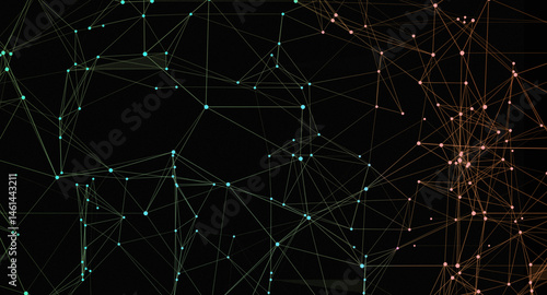 Abstract Network Connection: Geometric lines and dots on a dark background