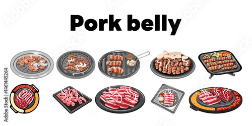 grilled pork belly vector set collection graphic clipart design eps vector icon logo character premium illustration