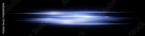 Blue horizontal blur streaks with intense glow on black. Suitable for acceleration effect, fast movement visuals, spotlight transition, energy burst, futuristic theme and speed design.