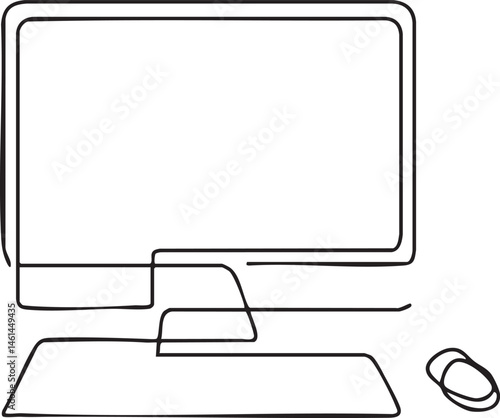 A simple computer monitor and keyboard are depicted in a minimalist style.