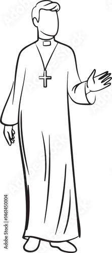 A man in a clerical robe gestures with his hands.