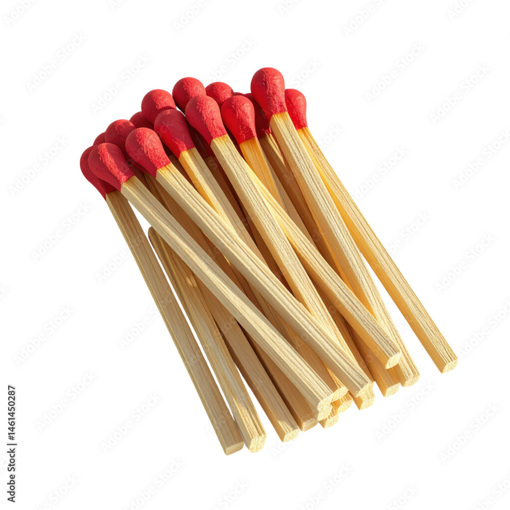 A group of wooden matches with red tips arranged together. A group of wooden matches with red tips arranged together.