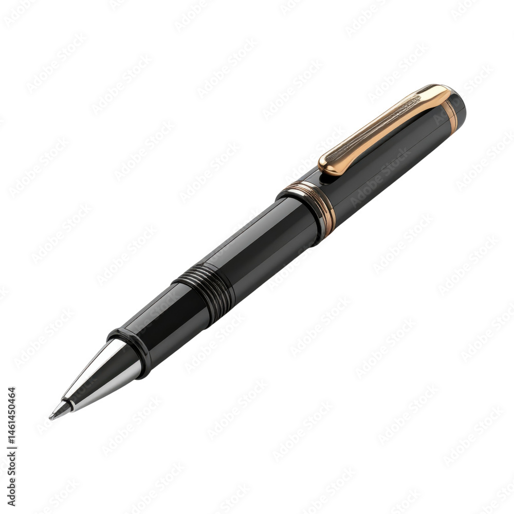 Sleek black and gold pen with a metallic clip and a fine writing tip. Sleek black and gold pen with a metallic clip and a fine writing tip.