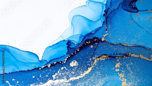 高級感のある薄くて淡いアルコールインクアート ブルー マーブル模様 背景素材