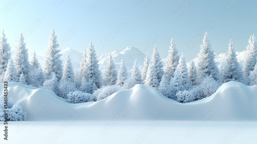 Winter wonderland landscape with snow-covered trees and mountains Winter wonderland landscape with snow-covered trees and mountains