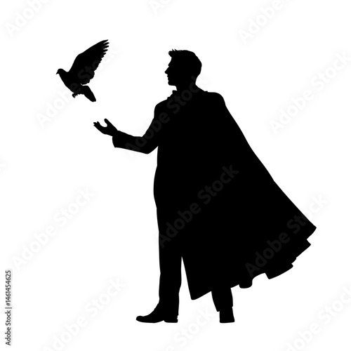 Illusionist silhouette, magician - vector illustration