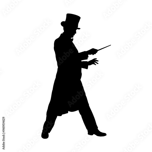 Illusionist silhouette, magician - vector illustration
