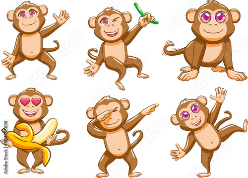 Monkey vector icon logo character premium illustration