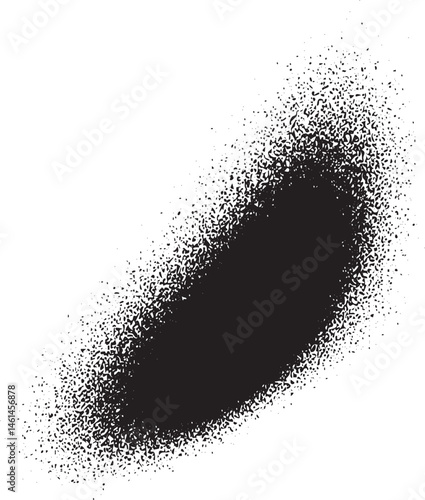 A dark scattered shape dominates a white background.
