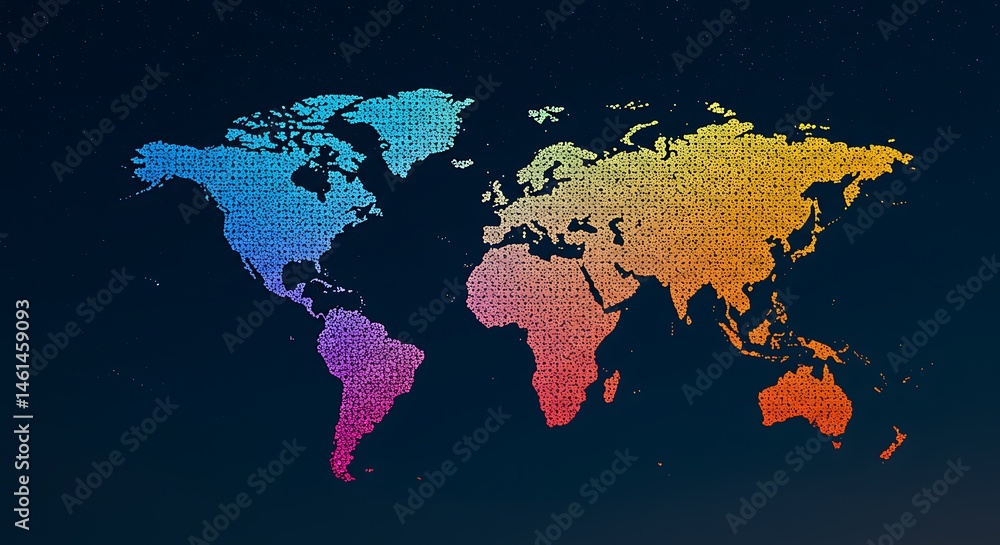 Fototapeta premium World Map Rainbow Gradient Dark Background